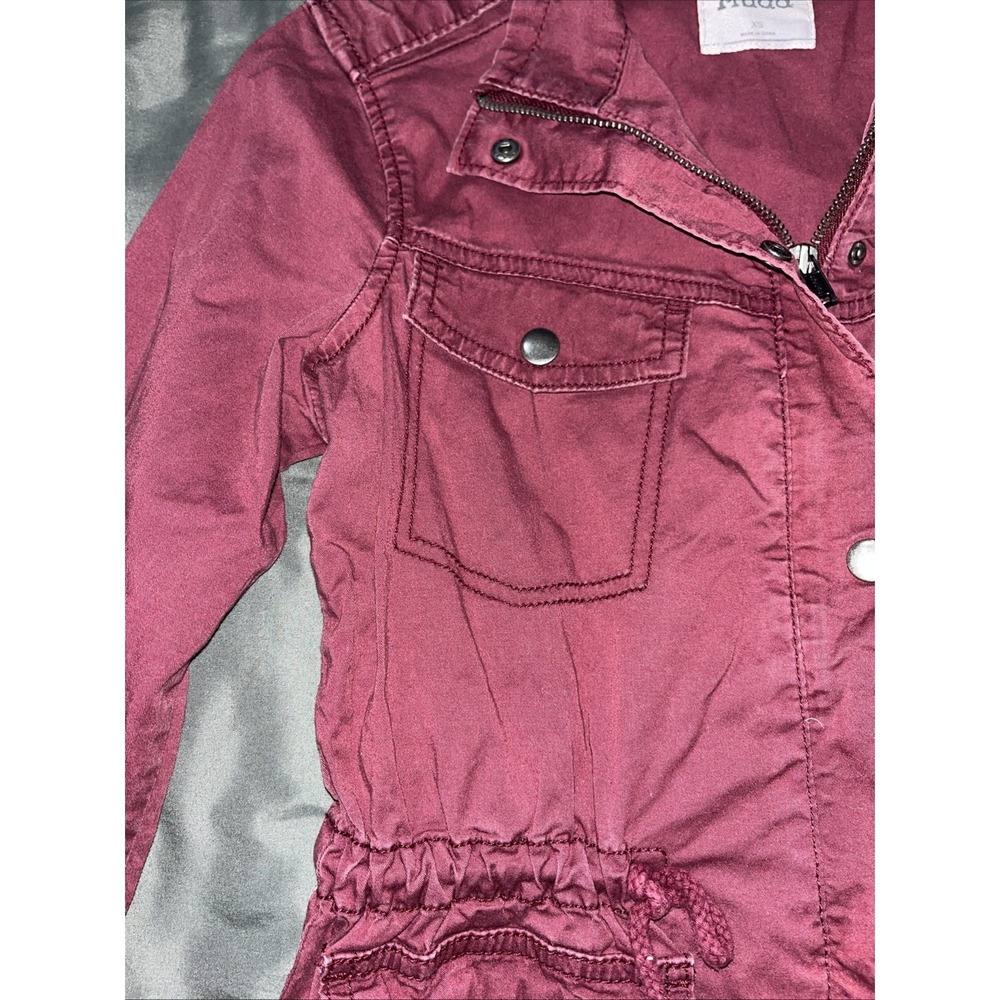 Mudd Y2K Size XS Faded Burgundy Jacket Button/Zip Up Cinch Waist & Snap Pockets. - Picture 3 of 14